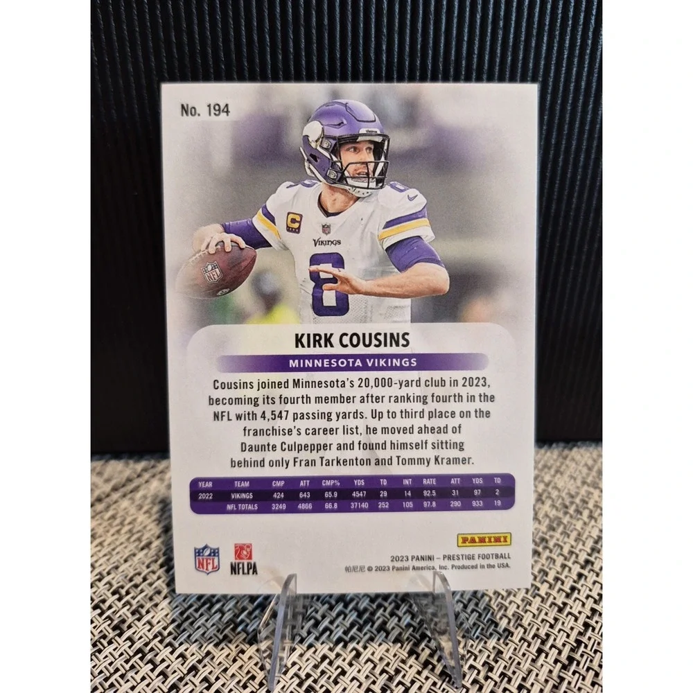 2023 Panini Prestige Kirk Cousins #194 Xtra Points Green /199 Vikings Falcons